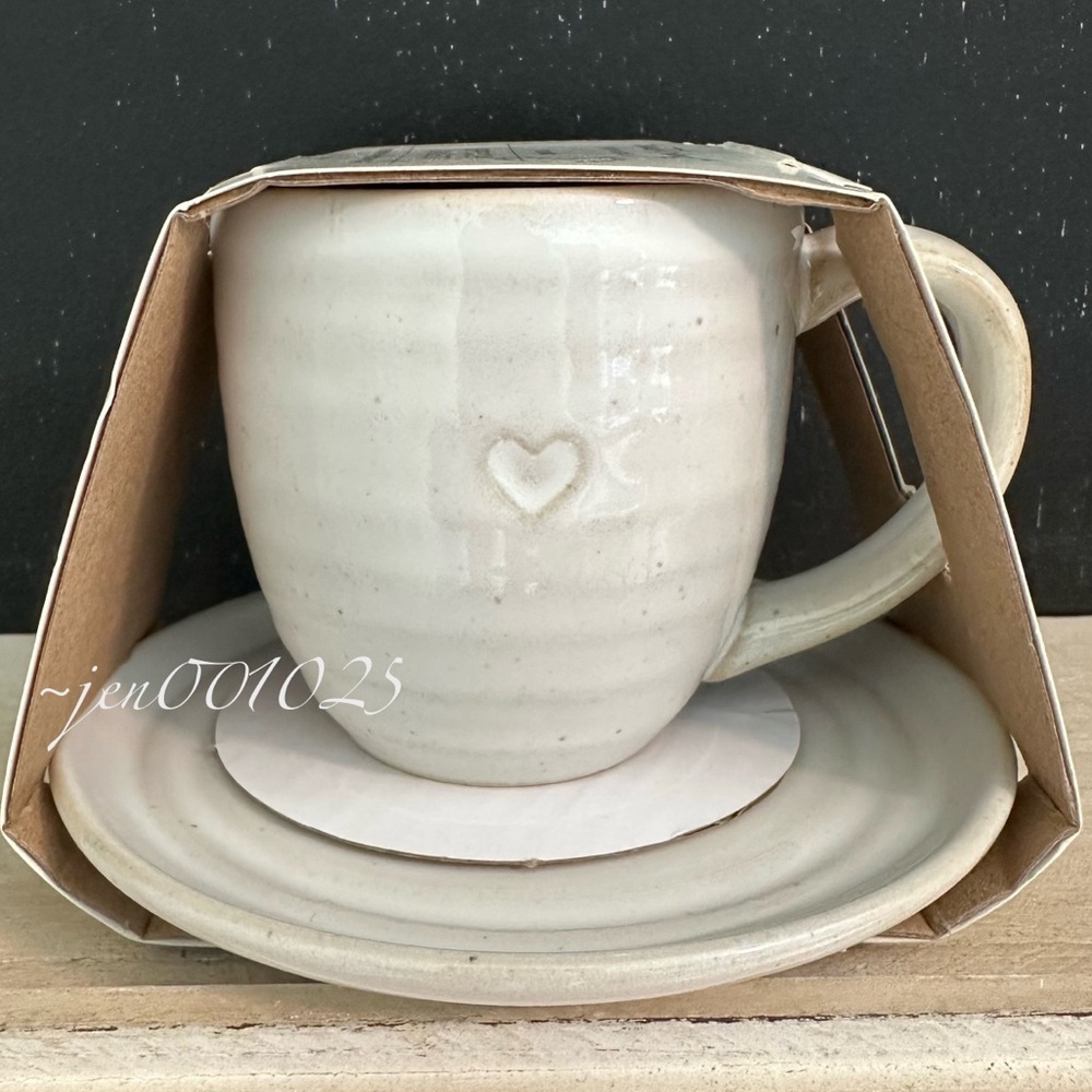 Hearth & Hand Valentine’s Day Heart Imprint 4oz Stoneware Espresso Cup & Saucer - Picture 7 of 7